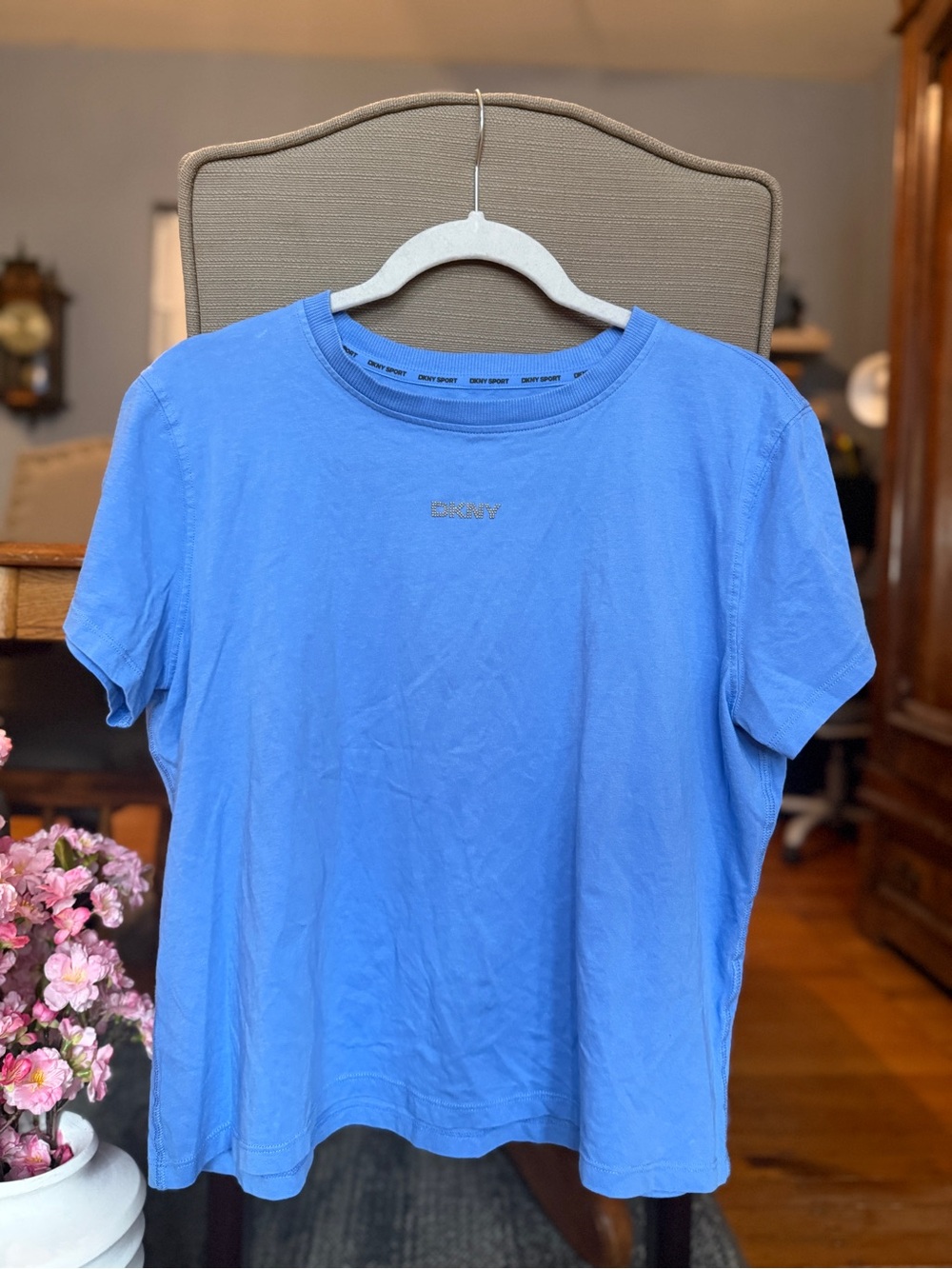 DKNY Sport Rhinestone Logo Short Sleeve T-Shirt Blue Medium